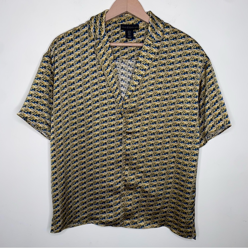*5 for $20* House of Harlow 1960 Yellow Navy Patterned Short Sleeve Blouse